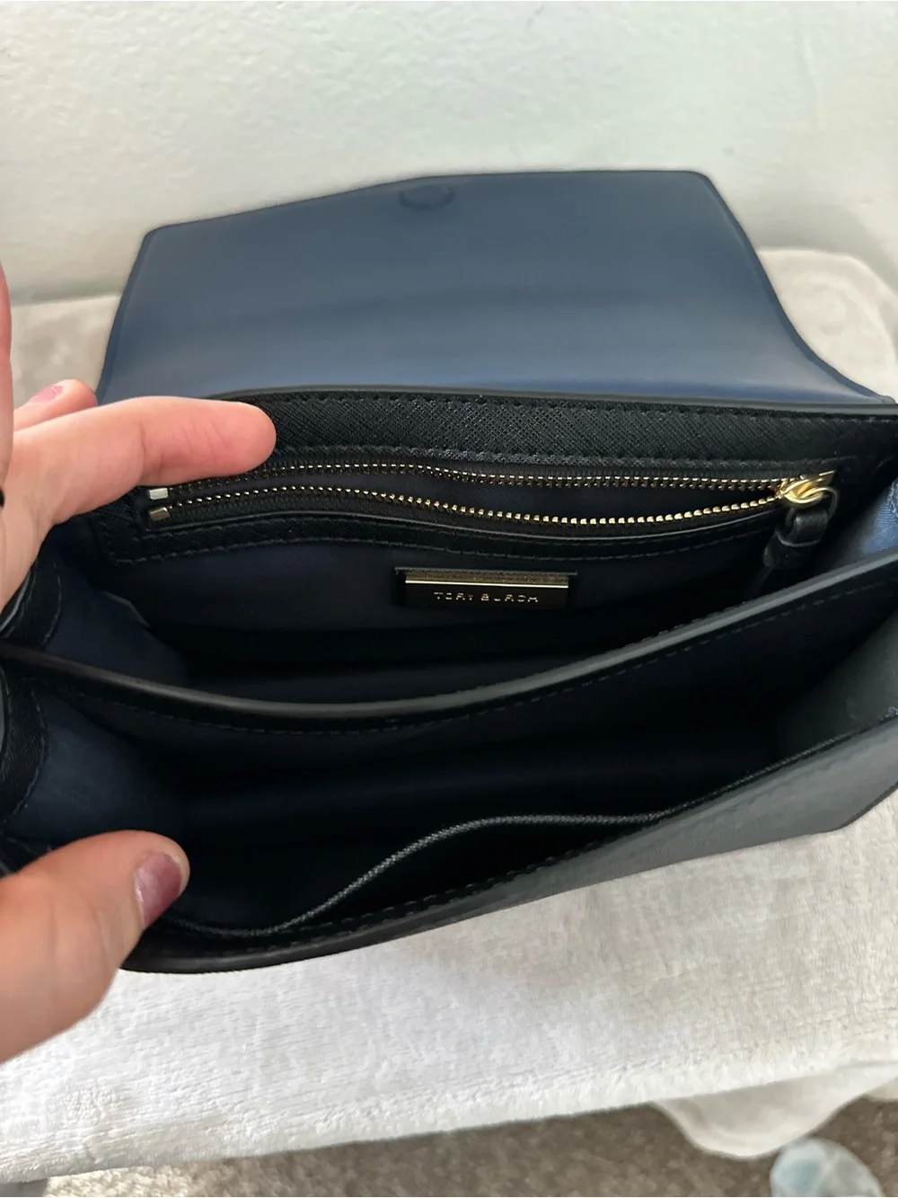 Black Leather Shoulder Bag with Gold Chain Strap
